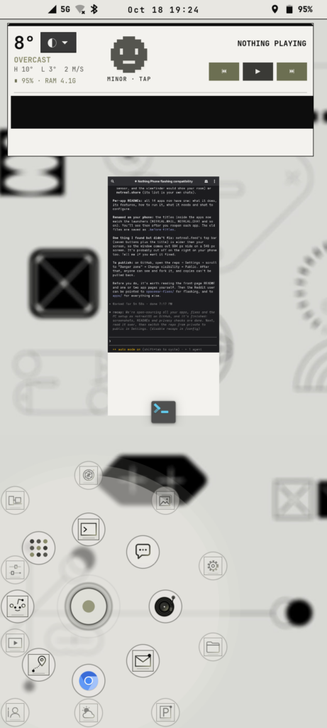 home screen with the joystick